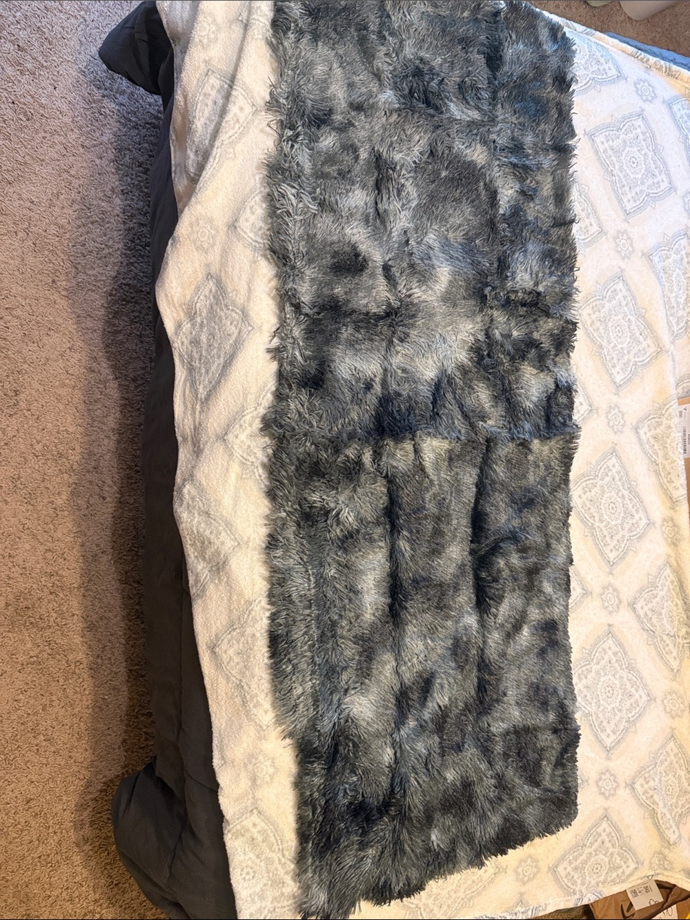 Black and Gray Faux Fur Pillow Cover